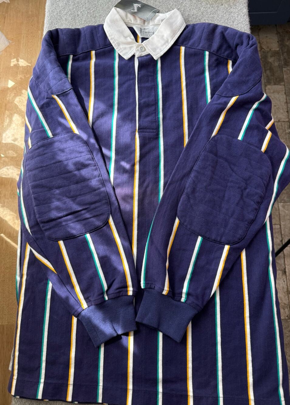 Vintage Kenny Rogers Purple Striped Heavyweight Cotton Rugby Shirt NWT Size L